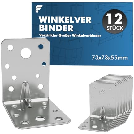 shinfly 12 Stück Winkelverbinder 73x73x55mm, Winkel Metall verzinkt | Metallwinkel 90 Grad mit Sicke, verzinkt; als Lochplattenwinkel und Montagewinkel für Holzverbindungen und Möbel.