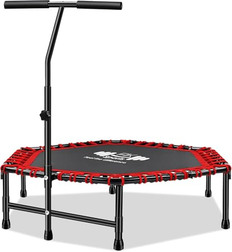 FK Sports 40/48 Foldable Fitness Mini Trampoline, Rebounder Trampolines for Adults, Indoor Trampolines with Adjustable Handle for Body Exercise Workout Max Load 140KG (Trampoline 48 T Handle Black)