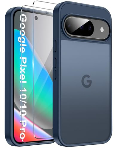 FLLAO Matt Hülle für Google Pixel 10/10 Pro/9/9 Pro Hülle, Dunkelblau | Inklusive 2 Schutzfolie, mit Kameraschutz [Militärschutz] Stoßfest PC Rückseite TPU Bumper Hülle für Google Pixel 10/10 Pro