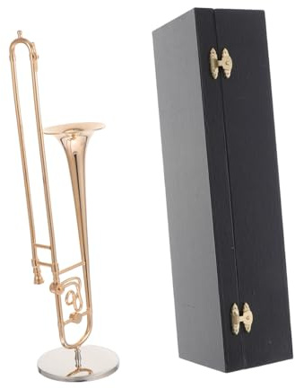 ZUNOXAZ Kreatives Posaunenmodell aus Kupfer in Gold als Realistische Schreibtischdekoration und Einzigartiges Kleines Instrumentenmodell für Wohnraum und Büro