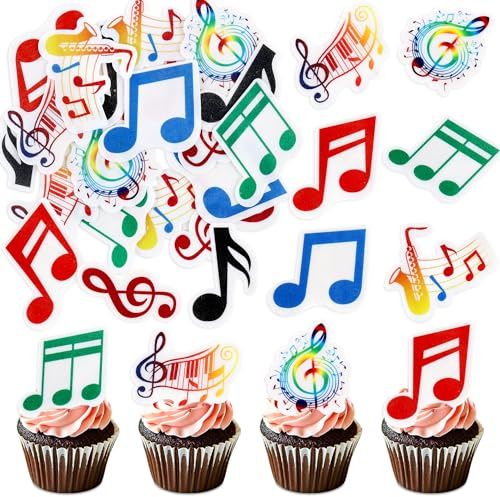 Blumomon 48pcs Edible Music Note Cupcake Toppers Edible Colored Staff Cupcake Decorations Music Lover's Brithday Baby Shower Cupcake Decorations for Concert Music Theme Birthday Supplies