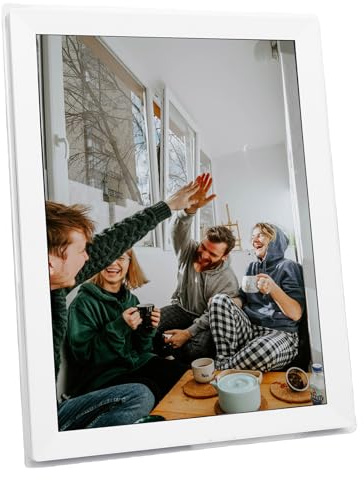 Jectse Touchscreen -Bildrahmen, Weißer 32 -GB Speicherplatz 15 Zoll Digitaler Fotorahmen für Startseite (EU-Stecker)