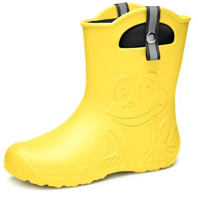 Ladeheid EVA Gummistiefel Damen warm gefüttert durch herausnehmbaren Innenschuh leichte wasserdichte Regenstiefel Griffe zum Anziehen rutschfeste Sohle LA-CA-23 (Gelb, 38/39 EU)
