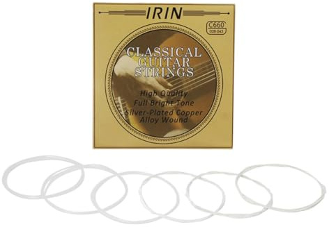 Getdoublerich Cuerdas de guitarra clásica, juego de 6 cuerdas de nailon para guitarra acústica clásica, tono transparente, tensión suave, paquete de cuerdas de repuesto