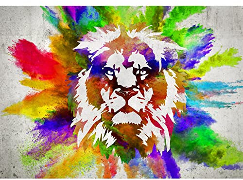 Runa Art Fototapete Löwe Graffiti 352 x 250 cm Vlies Tapeten XXL Moderne Wandtapete Wohnzimmer Schlafzimmer Bunt 9164011a