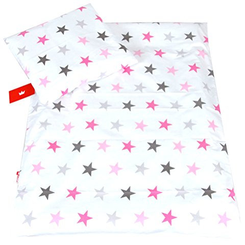 Babylux 2 TLG. Set Bezug für Kinderwagen Stubenwagen oder Wiege Garnitur Bettwäsche Kissen Decke 60 x 78 cm (93. Sterne Rosa)