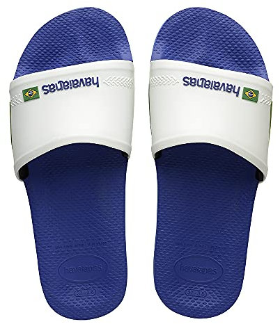 Havaianas Unisex Adult's Slide Brasil Flip-Flops, Blue, Marine Blue White, 3/4 UK