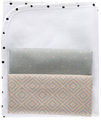 3in1 Baby Wickelunterlage + 2 Moltonunterlagen - 100% Baumwolle, wasserdicht, luftdurchlässig, 49x60 cm, Quadrate apricot