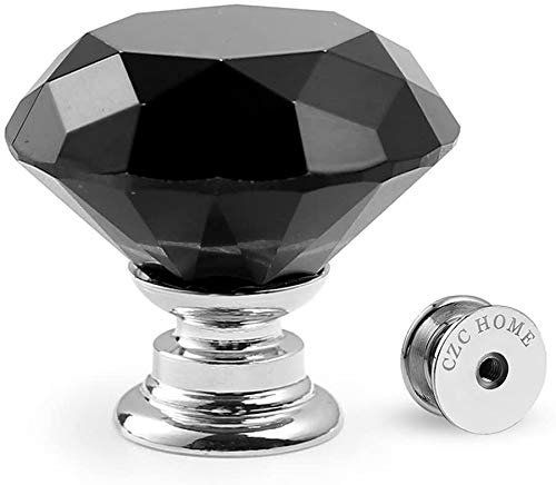 CZC HOME 10pcs 30mm Crystal Glass Door Drawer Knobs Diamond Cut Drawer Handles with 3 Sizes Screws for Cupboard Cabinet Wardrobe Home Decorating, Black