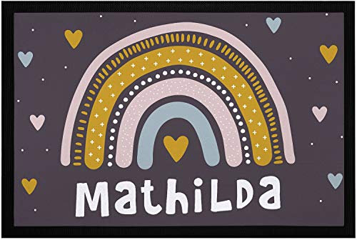 SpecialMe® Fußmatte Kinderzimmer Regenbogen personalisiert mit Name Herz Türvorleger Kind Skandi rutschfest & waschbar Mädchen weiß 60x40cm