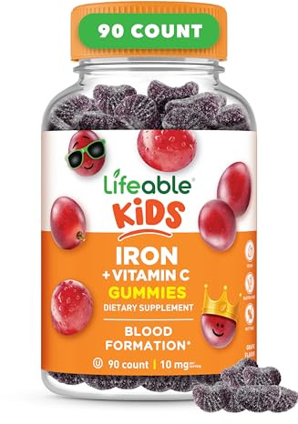 Iron Supplements for Kids | 10mg | with Vitamin C | Great Tasting Iron Gummies for Kids | Vegan Non GMO Kids Iron | for Immune Health and Iron Deficiency | 90 Gummies | Lifeable