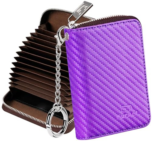 FurArt Porte-cartes de crédit, avec fermeture éclair, pour homme et femme, anti-RFID, porte-clés, taille compacte, Violet 01., Compact, Portefeuille RFID