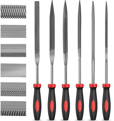 Kit di strumenti Hi-Spec per lime manuali ad ago piccolo in metallo da 6 pezzi. Lime fini in acciaio micro. Piatte, mezze, tonde e triangolari per l'artigianato, il metallo e il legno.