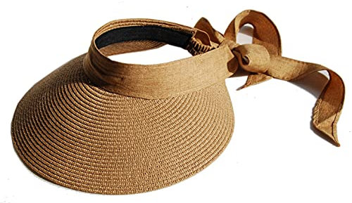 Cool4 A57 Women's Straw Visor with Linen Headband Sun Hat Beach Umbrella - Beige - M/L