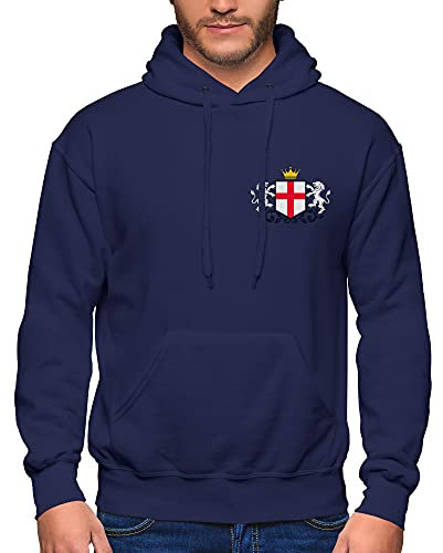 England Hoodie for Men Football 2021 Rugby Cricket Supporters Hooded Sweatshirt Embroidered Badge Crest Flag Lions, M, Navy