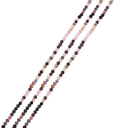 Cheriswelry 3 Stränge, natürliche Turmalin-Perlen, Strang, 2 mm, winzige facettierte Glas, rund, lose Abstandshalter, Perlen für DIY-Schmuck und Armbänder (bunt)