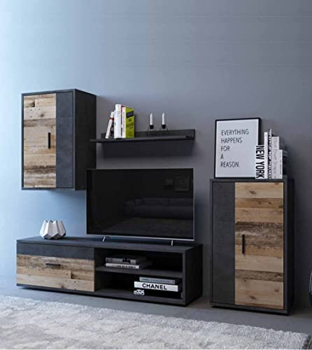 Home Heavenly® - Mueble salón Modular Bosco de 230 cm. Conjunto Completo Mueble TV + 2 vitrinas + Estante (Canadian-Grafito)