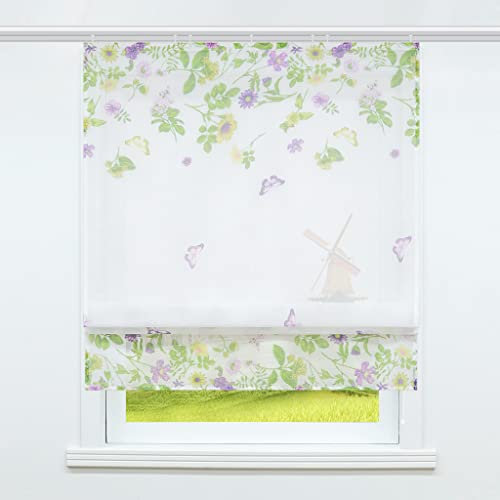 CORLIF Raffrollo mit Klettband Wohnzimmer Raffgardine Voile Transparente Gardinen Modern Bändchenrollo Vorhänge mit Schmetterling-Motiven Weiß BxH 120x140cm 1 Stück