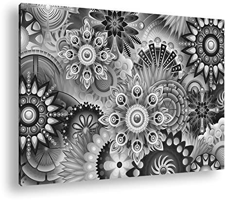deyoli fröhlich bunte Mandalas Format: 60x40 als Leinwand, Effekt: Schwarz&Weiß, Motiv fertig gerahmt auf Echtholzrahmen, Hochwertiger Digitaldruck, Kein Poster oder Plakat