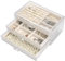 Jewellery Schmuckkästchen aus Acryl mit 3 Schubladen, Samt Schmuckkasten, Schmuckschatulle Mädchen, Schmuck Organizer Ohrringe, Ringe, Halsketten, Armbänder, Vitrine, Geschenk für Frauen, Beige
