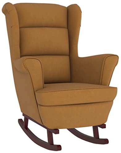 vidaXL Schaukelstuhl mit Massivholz-Gummibeinen Relaxstuhl Schaukelsessel Schwingsessel Relaxsessel Schwingstuhl Polstersessel Sessel Braun Samt