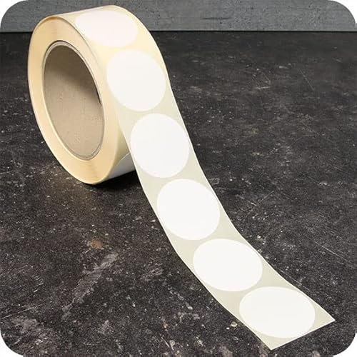 SPRINTIS Klebepunkte 50 mm, weiß, 1000 Stück Markierungspunkte selbstklebend auf Rolle, Punkte Aufkleber aus Papier für Büro und Lager