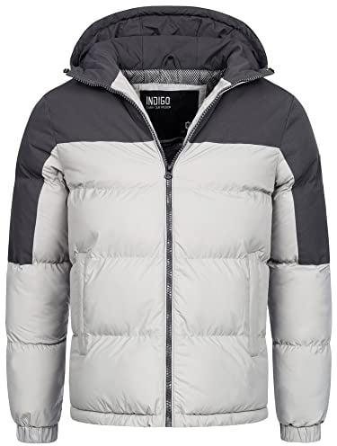 Indicode Herren Danix Winterjacke mit Kapuze | Herrenjacke Jacke Steppjacke Männer Lt Grey, L