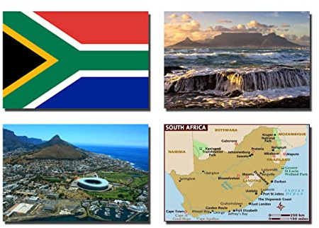 SET OF 4 SOUTH AFRICA FRIDGE MAGNETS - SOUTH AFRICA FLAG SOUTH AFRICA MAP SOUTH AFRICA ATTRACTIONS