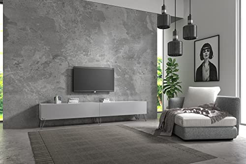 Wuun® TV-Board Lowboard Wohnwand TV-Bank Somero / 240cm (2 x 120cm) /Perl-Matt-Grau/Haarnadel Chrom