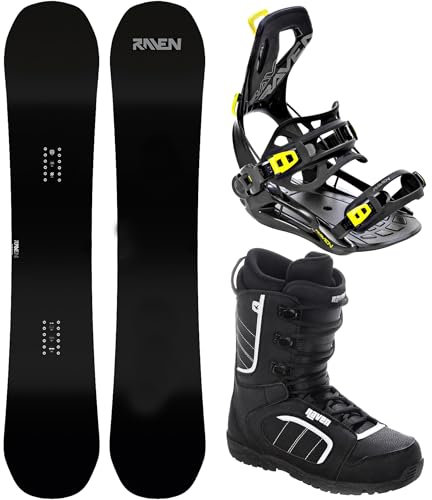RAVEN Snowboard Set Pure Black + Bindung Fastec FT360 Black oder Lemon + Boots Target (Snowboard 157 cm + Bindung L + Boots 43,5, FT360 Lemon)