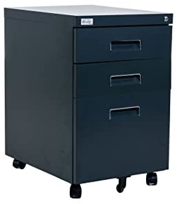 Jet-Line®| Büro Rollcontainer Metall | 3-Schubladen Hängeregister |abschließbar | Aktenschrank | Büromöbel Homeoffice | Büroschrank Selbstaufbau (anthrazit)