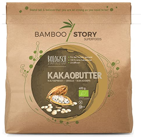 Bio | BAMBOO STORY | Kakaobutter | Kaltgepresst | Kakaochips | Criollo | 400g | 100 % Reine