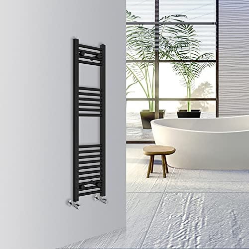 Warmehaus Straight Bathroom Heated Towel Rail Warmer Radiator Central Heating 1200x300mm - Black