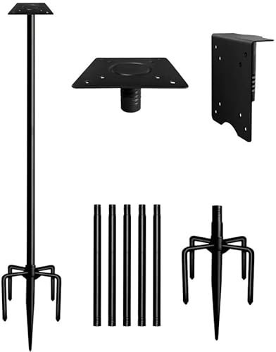 Sungaryard 90Inch Heavy Duty Bird House Pole Mount Kit with Frosted, Bird Feeder Pole Kit with 5 Prongs Base and 2 Plates, for Outdoor, Yard, Garden, Black(Birdhouse Not Include)