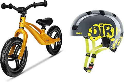 Lionelo Bart Laufrad ab 2 Jahre bis zu 30 kg & Uvex Kinder Fahrradhelm Kid 3,Grau (Dirtbike Gray-Lime),51-55 cm