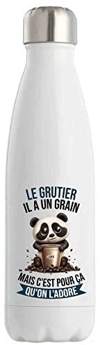 Bouteille Isotherme Le Grutier Panda Café | Idée Gourde Cadeau Travail Métier Sport Humour Collègue Homme Anniversaire Noël