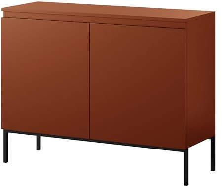 Selsey Kommode Schrank Aufbewahrungsschrank 100 cm 2 Türen 4 Fächer Ziegelrot Schwarze Beine Bemmi