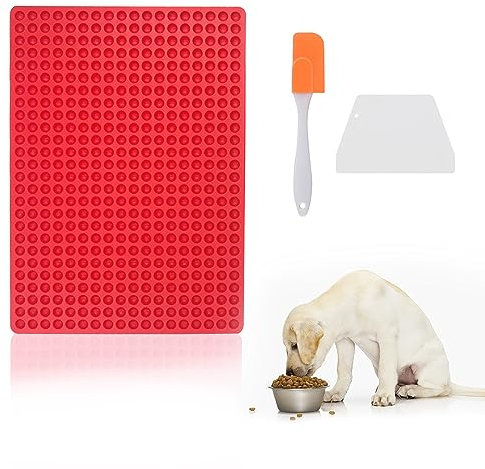 GOTFUN 468 Löchern Backmatte Hundekekse, Silikon Backmatte für Hundekekse (1.2cm) Mini Halbkugel Backform mit Teigschaber, Silikonmatte Backmatten für Hundeleckerlies, BPA-frei (Rot)