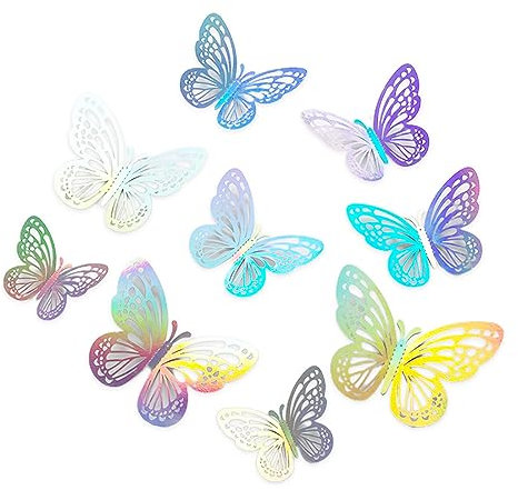 Jitnga 3D Schmetterling Dekorationen - 24 Stück Holographische Silber Schmetterling Wanddekoration Aufkleber Für Party, Wand Und Kuchen Dekor, Ideal Für Kinder- Und Babyzimmer (Schimmerndes Silber)