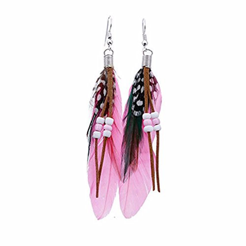 Ovale Ohrringe Für Böhmische Art-Quasten-Feder-Ohrringe Mode-Feder-Ketten-Ohrring Schwarze Kugelohrringe (Pink, One Size)