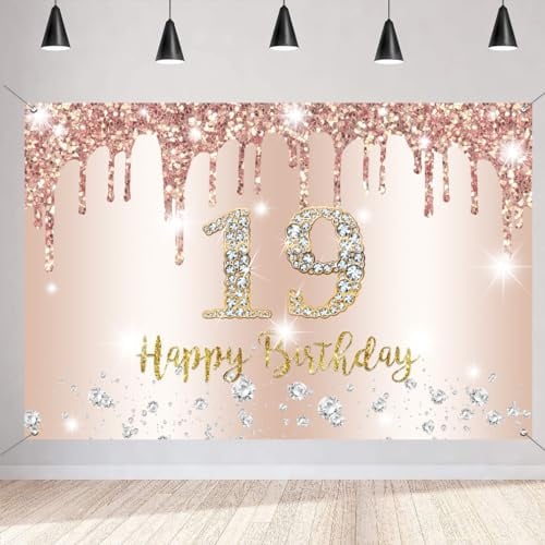 19. Geburtstag Mädchen Deko, Roségold Stoff Schild Plakat, 19. Geburtstag Hintergrund Banner Mädchen Geburtstagsfeier Deko