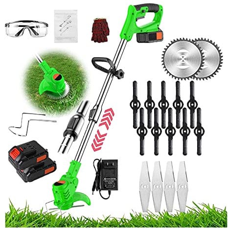 Powerful 24V Electric Lawn Mower - Cordless And Battery Powered - Ideal For Lawn Mowing, Pruning, And Gardening - Telescopic Pole, Adjustable Head - Includes 2 Batteries And Charger