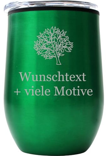 Trinkbecher mit Deckel - personalisierter Becher Bowl Grün 350 ml mit Gravur, Name, Spruch, Motiv - lustiges Geschenk, Weinbecher, Bierbecher, Cocktailbecher