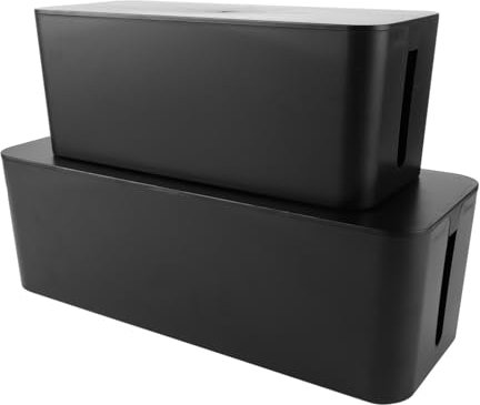 MUXHEL Caja de Cables de 2 Piezas Negra, Caja de gestión de Cables, Organizador de Cables, Caja para Ocultar Cables, Caja de cables-32 x 13 x 13,5 CM y 40,5 x 13,6 x 15,7 CM, plástico Robusto 2 guías