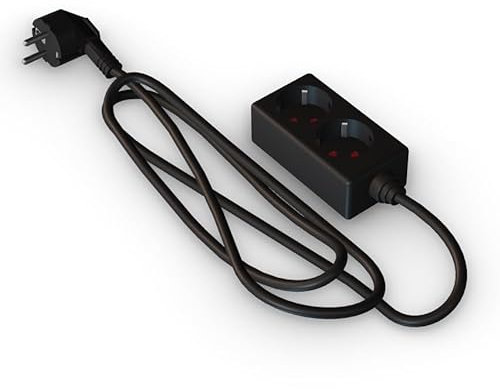 Regleta de 2 vías sin Interruptor, 3 m, 3G, 1,5 mm², Negra – Ideal para conectar múltiples Dispositivos eléctricos.
