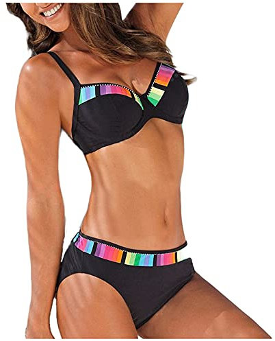 Sexy Bikini Set Damen - Push Up, Curvy, Tanga, Blau, Gold (A01,S)