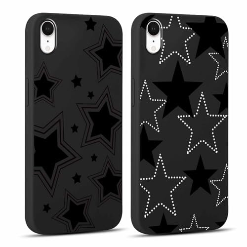 Yoedge 2 Stück Handyhülle für iPhone XR Hülle 6,1, Stern Muster Design Frauen Mädchen Aesthetic Kawaii Motiv Handyhülle Dünn Weich Schwarz Silikon Slim TPU Stoßfest Schutzhülle für iPhone XR