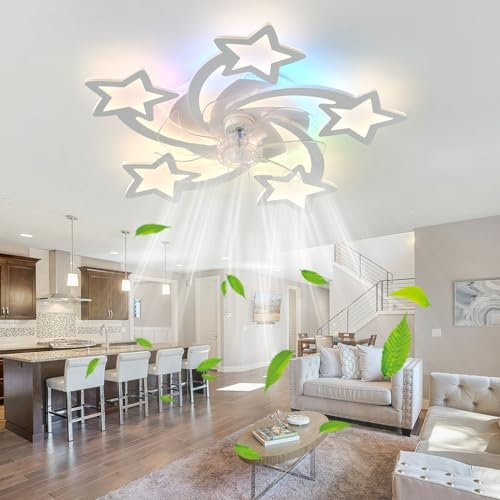 YFHKWJ Moderna Stella Bianca Lampadario Ventilatore Con Telecomando Camera Da Letto Bambini RGB Plafoniera Con Ventilatore 6 Velocità Reversibile Motore DC Per Soggiorno Camera Dei Bambini