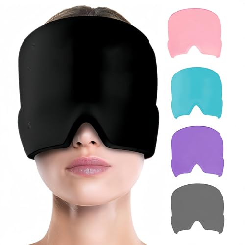 Migräne Maske Migräne Mütze Migräne Relief Cap, Dehnbare Kopfschmerzen Mütze Cold Therapy Cap Schlafmaske, Heady Maske für Kopfschmerzen Geschwollene Augen Stressabbau (Schwarz)