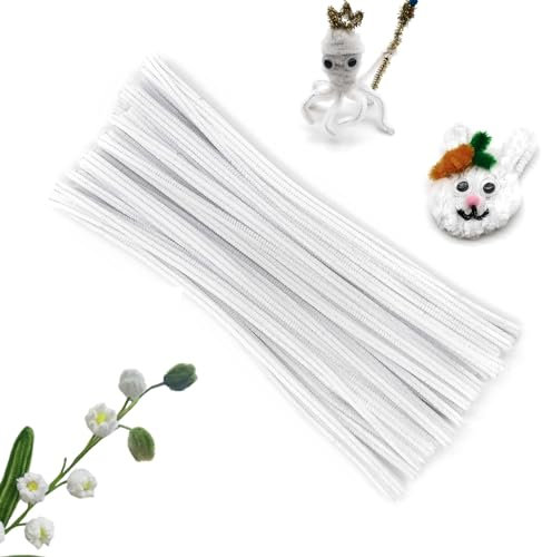 Tikyoary 100 Stück Weiß Pfeifenputzern,Pfeifenreiniger-Kit Chenilledraht für Blumen,Tiere oder,DIY-Bastelprojekten und Dekorationen